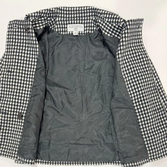 Sharagano Black White Tweed Blazer Double Breasted Wool Blend Jacket Size 10 - Picture 5 of 9